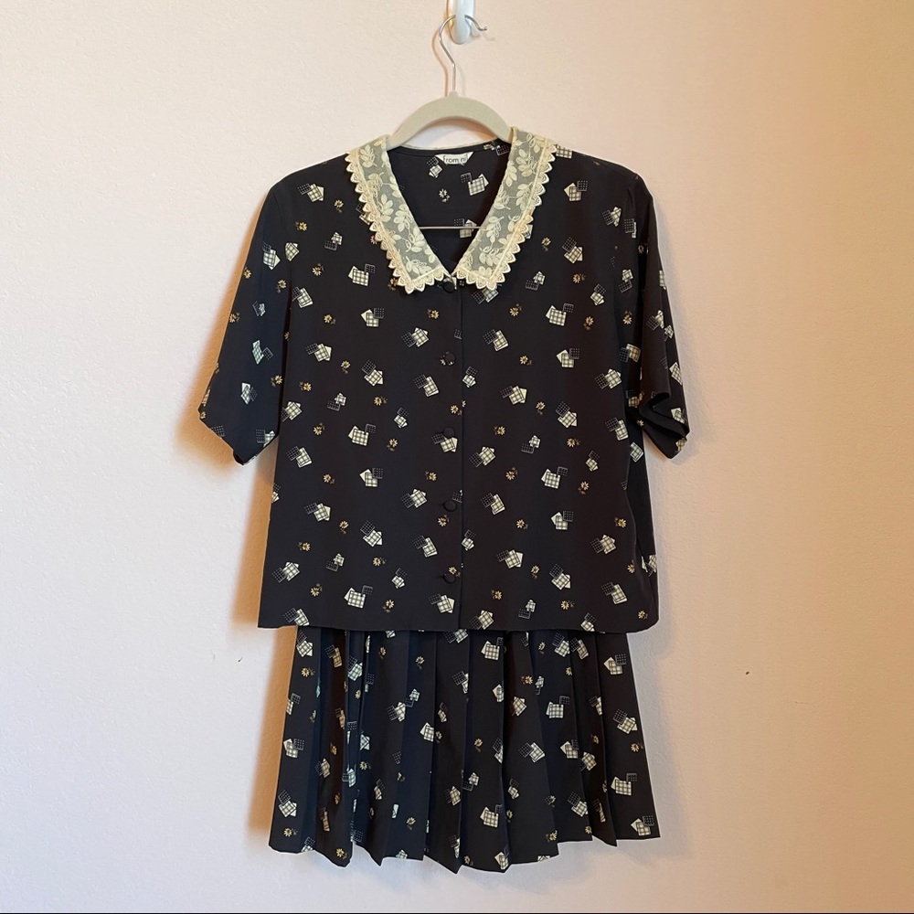 Vintage 80s blouse and skirt set